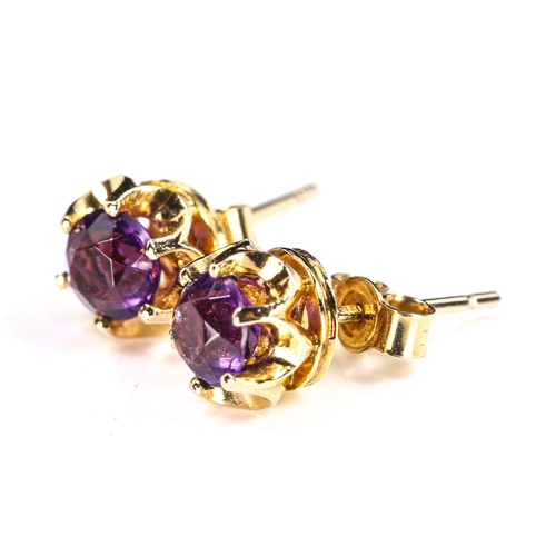 249 - A pair of late 20th century 9ct gold amethyst stud earrings, hallmarks London 1977, earring diameter... 