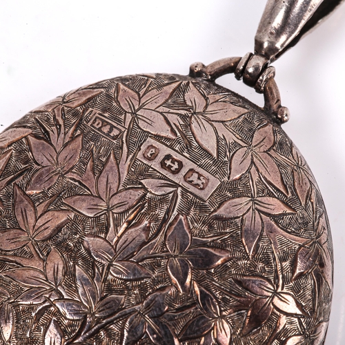 261 - A large Victorian silver locket pendant, engraved leaf decoration, probably by Deakin & Francis Ltd,... 