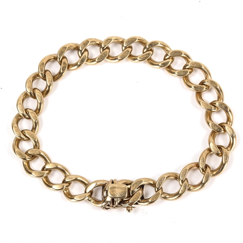 265 - A heavy 9ct gold flat curb link bracelet, hallmarks Birmingham 1972, bracelet length 24cm, 61.5g