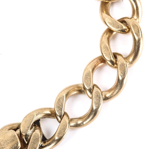 265 - A heavy 9ct gold flat curb link bracelet, hallmarks Birmingham 1972, bracelet length 24cm, 61.5g