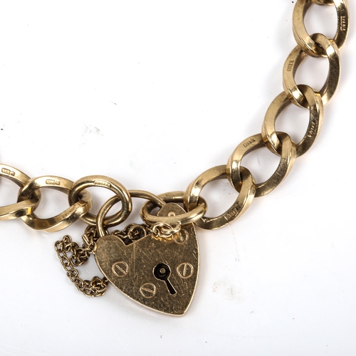 272 - A 9ct gold curb link bracelet with heart padlock, hallmarks Birmingham 1972, bracelet length 18cm, 2... 