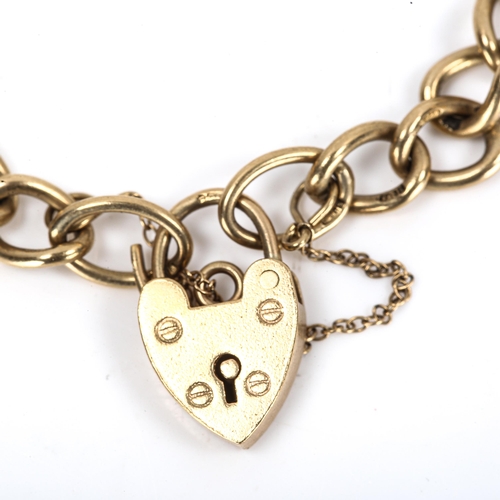 273 - A 9ct gold curb link bracelet with heart padlock, hallmarks Birmingham 1967, bracelet length 18cm, 1... 