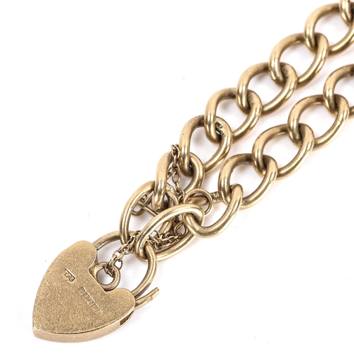 273 - A 9ct gold curb link bracelet with heart padlock, hallmarks Birmingham 1967, bracelet length 18cm, 1... 