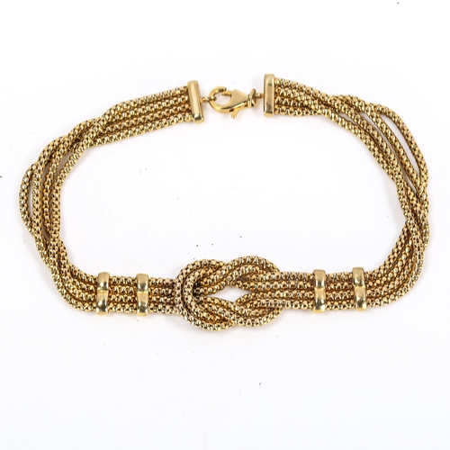 281 - A 9ct gold popcorn link square knot chain bracelet, length 18.5cm, 7.6g