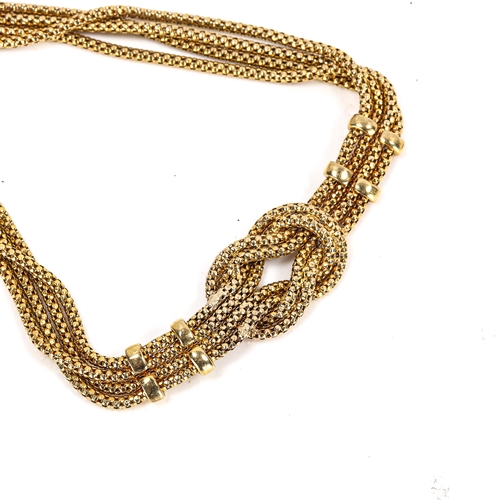 281 - A 9ct gold popcorn link square knot chain bracelet, length 18.5cm, 7.6g