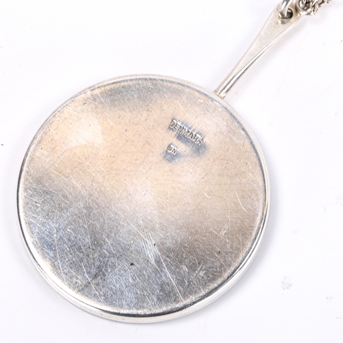 285 - BORGE NIELSEN - a Vintage Danish unmarked silver and blue ceramic pendant necklace, on unmarked whit... 