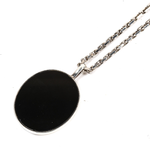 286 - NIELS ERIK FROM - a Vintage Danish stylised sterling silver black onyx tree pendant necklace, on ste... 