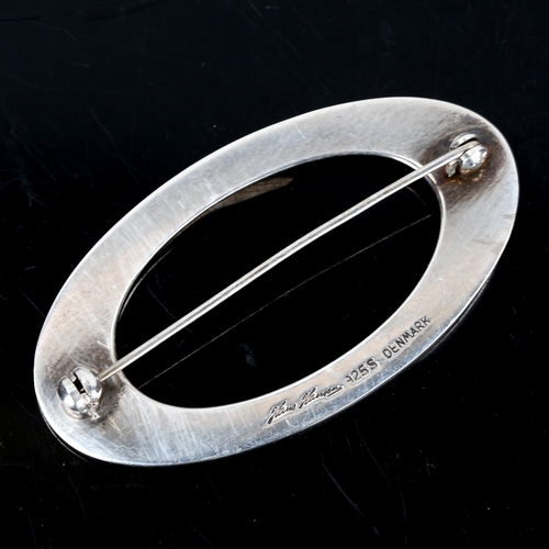 289 - HANS HANSEN - a Vintage Danish modernist sterling silver oval brooch, length 57mm, 20.9g