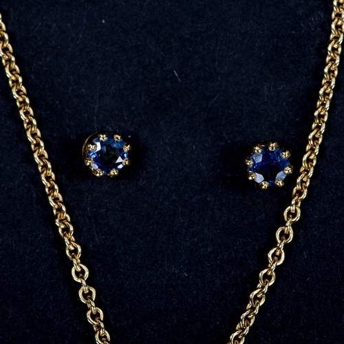 299 - An 18ct gold sapphire and diamond demi-parure, comprising heart cluster pendant necklace and pair of... 