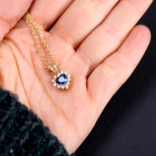 299 - An 18ct gold sapphire and diamond demi-parure, comprising heart cluster pendant necklace and pair of... 