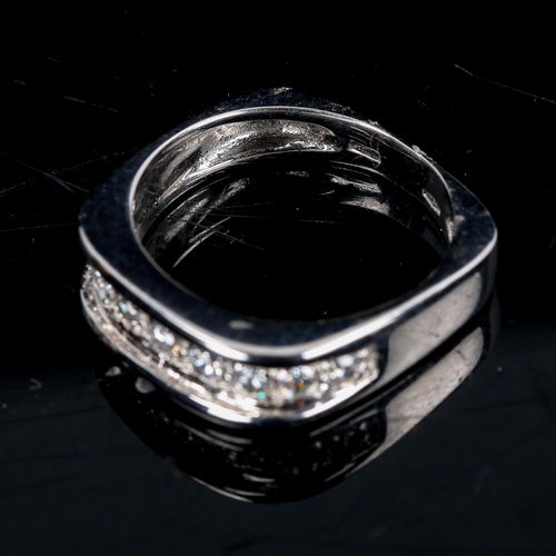 301 - A heavy modern 18ct white gold diamond half eternity ring, square-shaped shank set with modern round... 