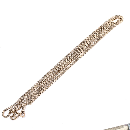 302 - An Antique unmarked gold long guard chain, with dog clip, chain length 174cm, 22.8g