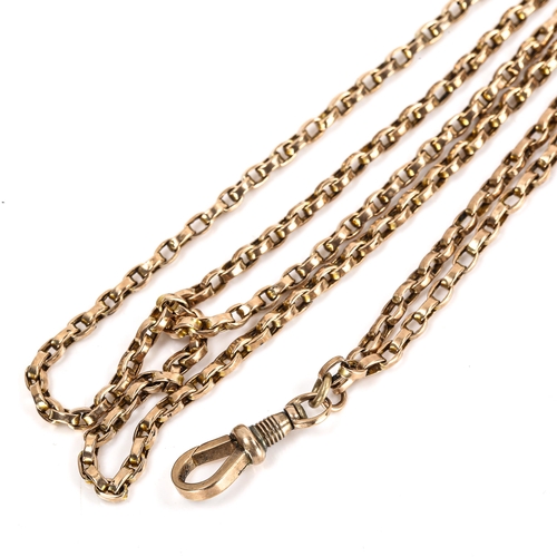 302 - An Antique unmarked gold long guard chain, with dog clip, chain length 174cm, 22.8g