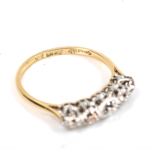 307 - An 18ct gold graduate 5-stone diamond half hoop ring, platinum tops set with old-cut diamonds, total... 