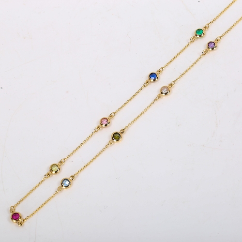 310 - A modern 14ct gold gem set line necklace, necklace length 42cm, 2.8g