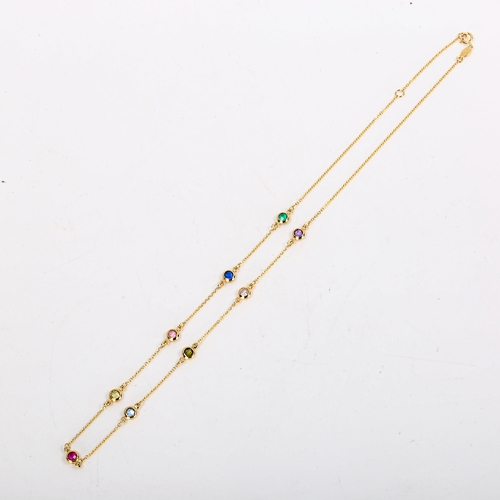 310 - A modern 14ct gold gem set line necklace, necklace length 42cm, 2.8g