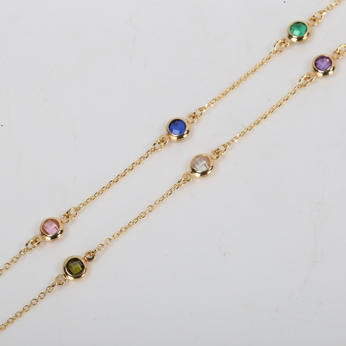 310 - A modern 14ct gold gem set line necklace, necklace length 42cm, 2.8g