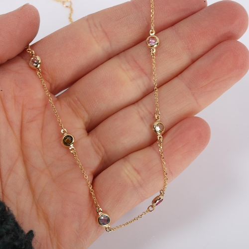 310 - A modern 14ct gold gem set line necklace, necklace length 42cm, 2.8g