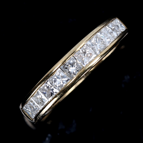 314 - A modern 9ct gold diamond half eternity ring set with Princess-cut diamonds, total diamond content a... 