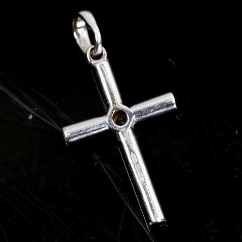 321 - A modern 9ct white gold diamond cross pendant, set with modern round brilliant-cut diamond, overall ... 