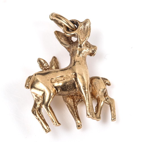 326 - A late 20th century 9ct gold figural doe and fawn charm/pendant, hallmarks Birmingham 1971, height 1... 