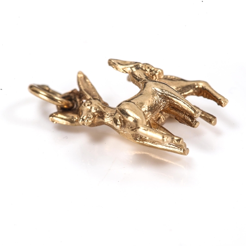 326 - A late 20th century 9ct gold figural doe and fawn charm/pendant, hallmarks Birmingham 1971, height 1... 