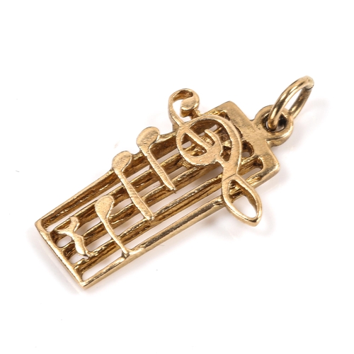 331 - A mid-20th century 9ct gold music notes charm/pendant, hallmarks Birmingham 1968, length 21.8mm, 1.3... 