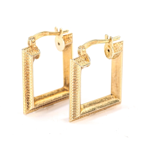 337 - A pair of 9ct gold square hoop earrings, earring height 17.6mm, 2g