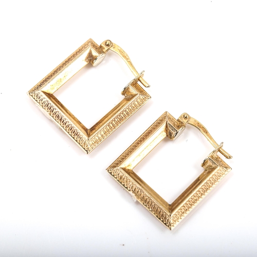 337 - A pair of 9ct gold square hoop earrings, earring height 17.6mm, 2g