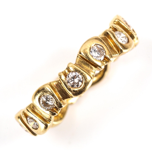 338 - A modern 18ct gold diamond eternity ring, abstract design set with modern round brilliant-cut diamon... 