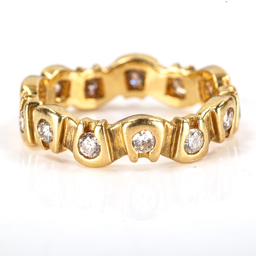 338 - A modern 18ct gold diamond eternity ring, abstract design set with modern round brilliant-cut diamon... 