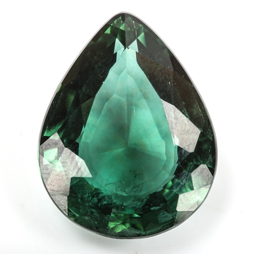 348 - 25ct unmounted pear-cut green amethyst, carat weight calculated from measurements: 24.00mm x 18.83mm... 