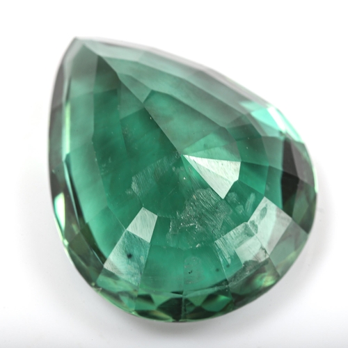 348 - 25ct unmounted pear-cut green amethyst, carat weight calculated from measurements: 24.00mm x 18.83mm... 