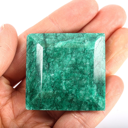 350 - 142ct unmounted square step-cut emerald, dimensions: 39mm x 39mm x 11mm, 28.7g, with GLI Gemstone Re... 