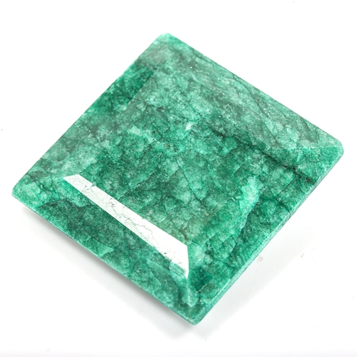 350 - 142ct unmounted square step-cut emerald, dimensions: 39mm x 39mm x 11mm, 28.7g, with GLI Gemstone Re... 