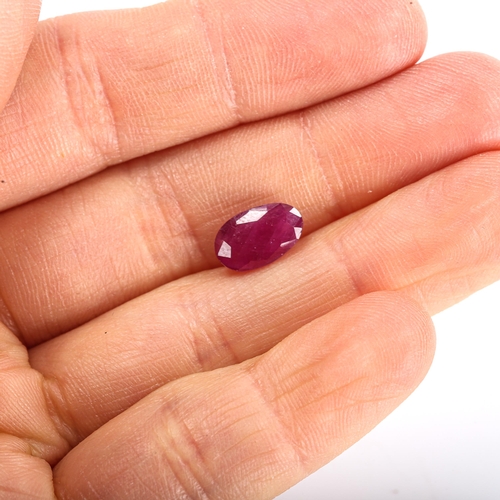 352 - 3.10ct unmounted oval mixed-cut ruby, 10.22mm x 6.35mm x 4.63mm, 0.62g, with GJSPC Gemstone Report