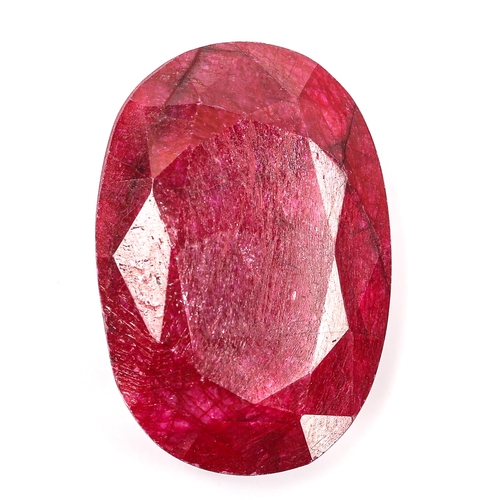 354 - 37.03ct unmounted oval mixed-cut ruby, 26.24mm x 18.20mm x 7.18mm, 7.43g, with IDT Gemstone Report