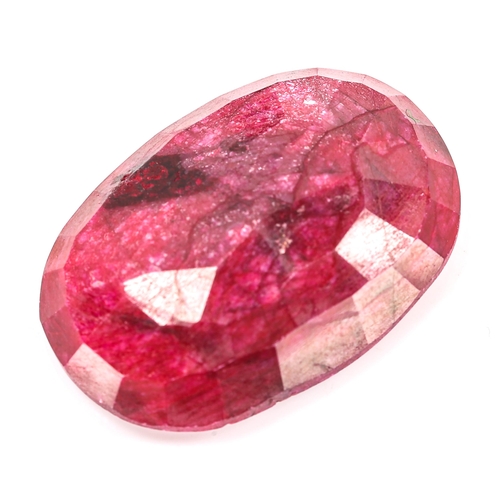 354 - 37.03ct unmounted oval mixed-cut ruby, 26.24mm x 18.20mm x 7.18mm, 7.43g, with IDT Gemstone Report