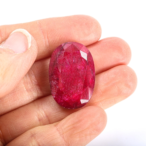 354 - 37.03ct unmounted oval mixed-cut ruby, 26.24mm x 18.20mm x 7.18mm, 7.43g, with IDT Gemstone Report