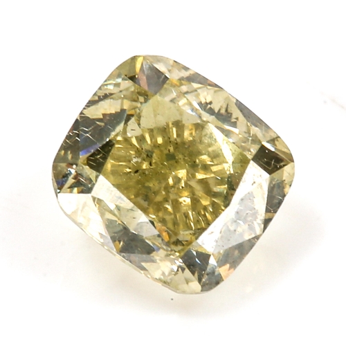 355 - 1.15ct unmounted cushion-cut greenish yellow diamond, 5.67mm x 5.15mm x 4.12mm, clarity approx SI2, ... 