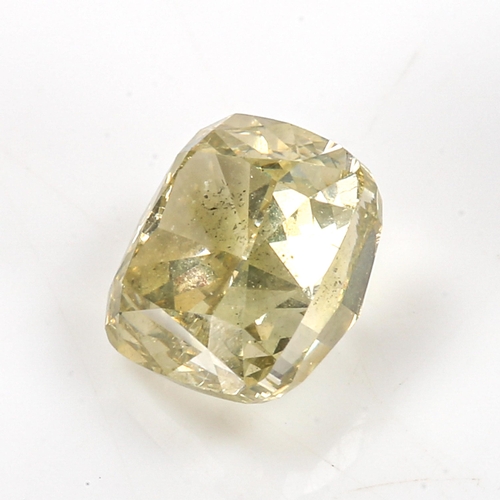 355 - 1.15ct unmounted cushion-cut greenish yellow diamond, 5.67mm x 5.15mm x 4.12mm, clarity approx SI2, ... 