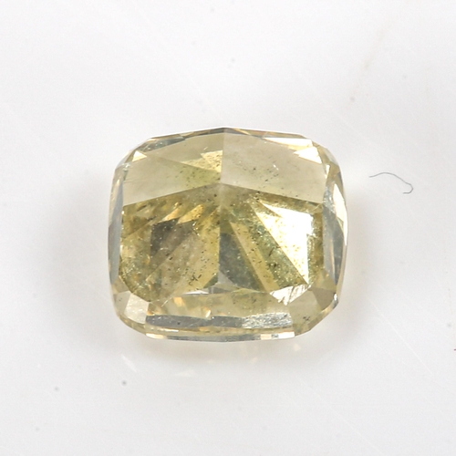 355 - 1.15ct unmounted cushion-cut greenish yellow diamond, 5.67mm x 5.15mm x 4.12mm, clarity approx SI2, ... 