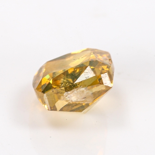 357 - 1ct unmounted cushion-cut fancy dark greenish yellow diamond, 5.38mm x 5.32mm x 3.69mm, clarity appr... 