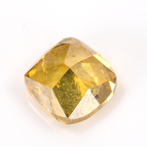 357 - 1ct unmounted cushion-cut fancy dark greenish yellow diamond, 5.38mm x 5.32mm x 3.69mm, clarity appr... 