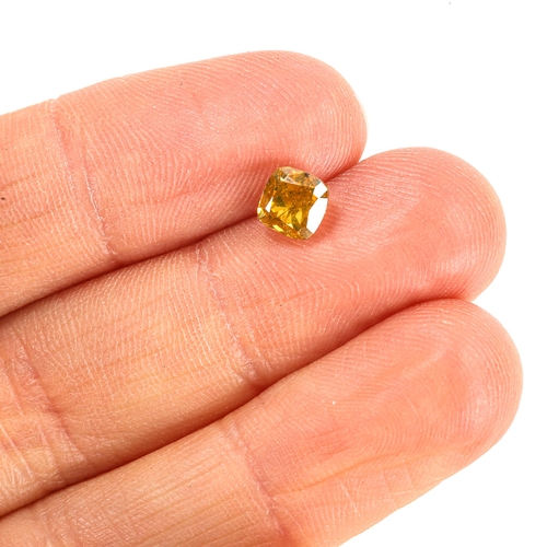 357 - 1ct unmounted cushion-cut fancy dark greenish yellow diamond, 5.38mm x 5.32mm x 3.69mm, clarity appr... 