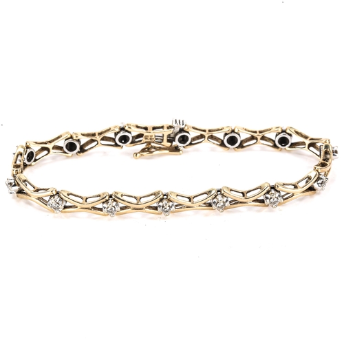 359 - A 9ct gold diamond line bracelet, set with modern round brilliant-cut diamonds, total diamond conten... 