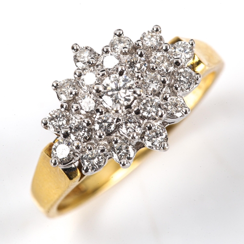 371 - A modern 18ct gold diamond cluster snowflake ring, set with modern round brilliant-cut diamonds, tot... 