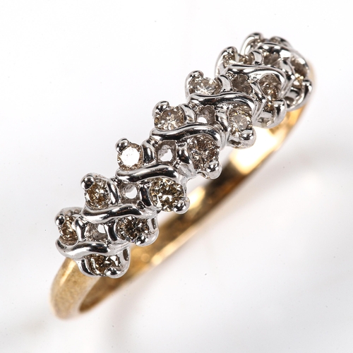 372 - A modern 9ct gold diamond half hoop ring, set with double row of modern round brilliant-cut diamonds... 