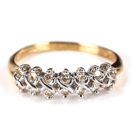 372 - A modern 9ct gold diamond half hoop ring, set with double row of modern round brilliant-cut diamonds... 