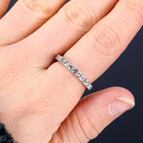 375 - A modern 9ct white gold diamond half eternity ring, set with modern round brilliant-cut diamonds, to... 